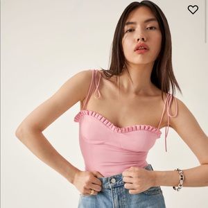 Reformation Novena Top - tie shoulders, corset, pink, carnation